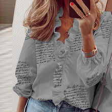 Load image into Gallery viewer, Elegant New Daisy Pineapple Print Ruffle blouse shirts Office Lady 2020 Summer Short Sleeve Slim Blouses women Sexy V-neck tops
