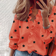 Load image into Gallery viewer, Elegant New Daisy Pineapple Print Ruffle blouse shirts Office Lady 2020 Summer Short Sleeve Slim Blouses women Sexy V-neck tops
