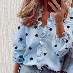 Elegant New Daisy Pineapple Print Ruffle blouse shirts Office Lady 2020 Summer Short Sleeve Slim Blouses women Sexy V-neck tops