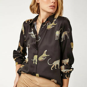 Aachoae Leopard Stylish Shirt Women Turn Down Collar Office Fashion Female Blouse Long Sleeve Plus Size Lady Tops Blusa Feminina