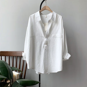 BGTEEVER Minimalist Loose White Shirts for Women Turn-down Collar Solid Female Shirts Tops 2020 Spring Summer Blouses