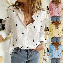 Load image into Gallery viewer, Women&#39;s Birds Print Shirts 35% Cotton Long Sleeve Female Tops 2021 Spring Summer Loose Casual Office Ladies Shirt Plus Size 5XL
