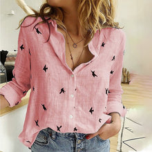 Load image into Gallery viewer, Women&#39;s Birds Print Shirts 35% Cotton Long Sleeve Female Tops 2021 Spring Summer Loose Casual Office Ladies Shirt Plus Size 5XL
