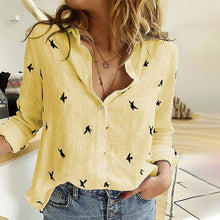 Load image into Gallery viewer, Women&#39;s Birds Print Shirts 35% Cotton Long Sleeve Female Tops 2021 Spring Summer Loose Casual Office Ladies Shirt Plus Size 5XL
