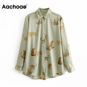 Aachoae Leopard Stylish Shirt Women Turn Down Collar Office Fashion Female Blouse Long Sleeve Plus Size Lady Tops Blusa Feminina