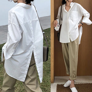 Celmia Women Blouses 2021 Autumn White Shirts Fashion Lapel Casual Solid Long Sleeve Buttons Asymmetrical Tops Oversized Blusas